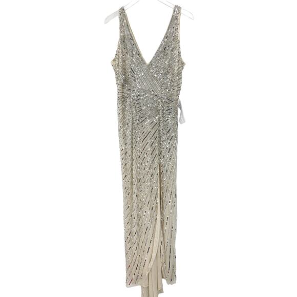 MAC DUGGAL Dress Size 2 Evening Gown Sequin Silver NEW A Line Long Maxi Slit - Picture 4 of 7